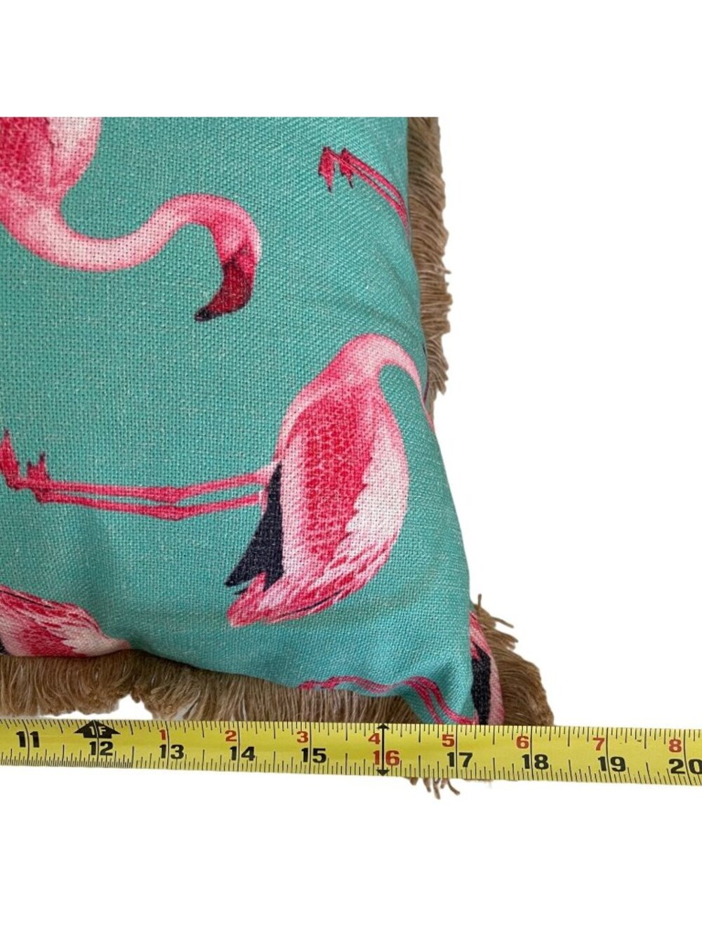 NEWPORT 18x18 Pink Flamingo Throw Pillow Cushion Aqua Turquoise Coastal Fringe - Picture 8 of 9